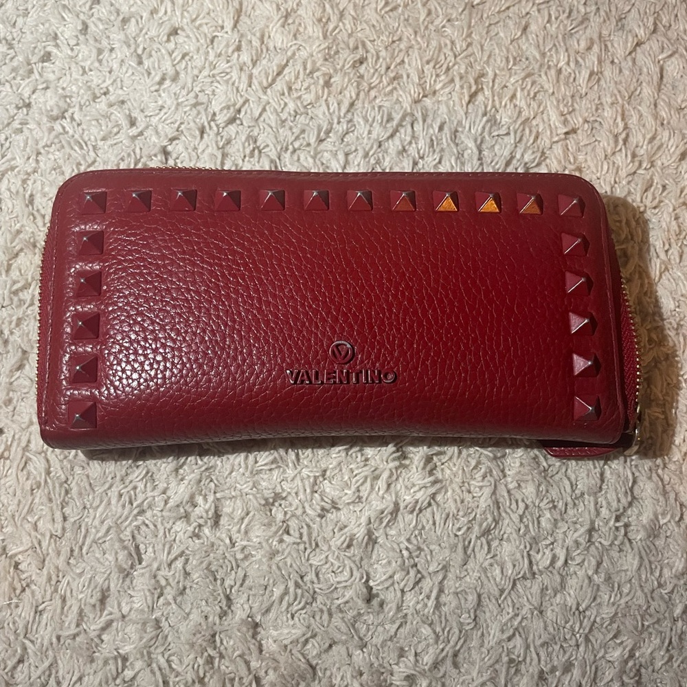 Valentino Red Studded Leather Wallet